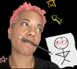 Nina G. Woman with pencil in her mouth and a sketch